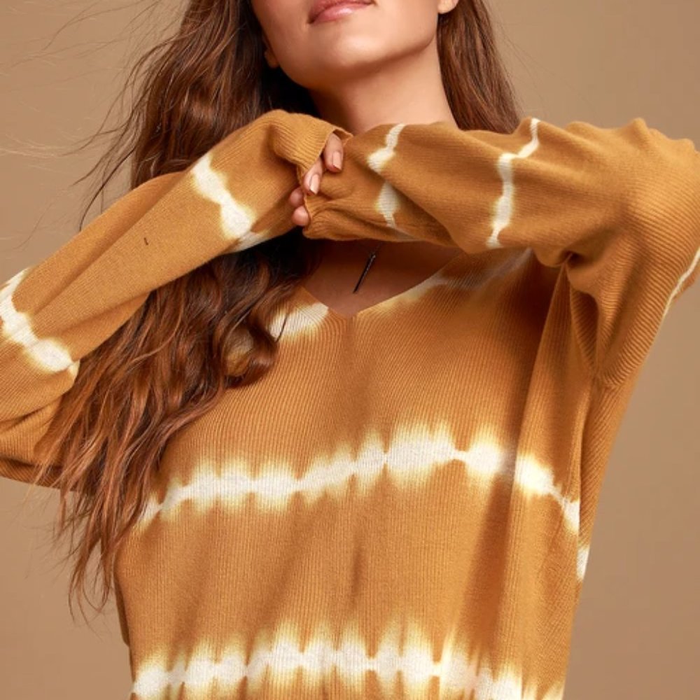 Lulu's Yellow Tie-Dye Distressed Sweater Top